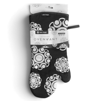 Zwarte ovenwant met witte Zeeuwse knoppen in verpakking