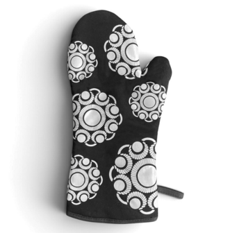 Zwarte ovenwant met Zeeuwse knop-print, voorkant
